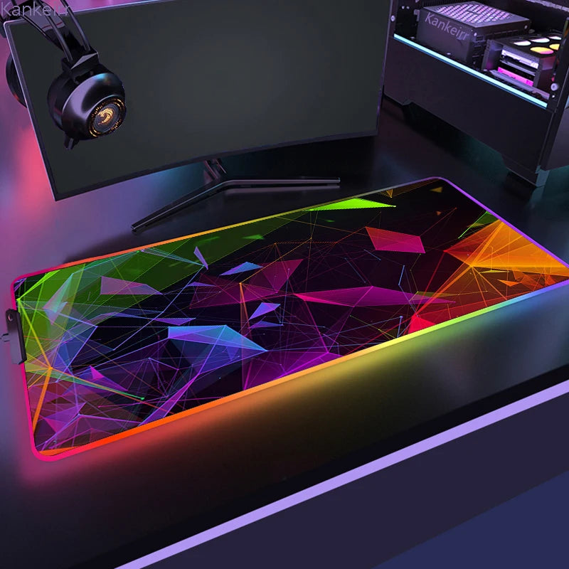 Geometric RGB XXL Gaming Mouse Pad – LED Mouse Mat 90×40cm | Large Non-Slip Desk Mat for PC, Keyboard & Gaming Setup