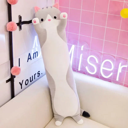50cm Cute Cat Plush Pillow – Long Sleeping Cat Body Cushion (Pink, Brown, Grey) Soft Squishy Comfort Plush Toy for Kids & Gift