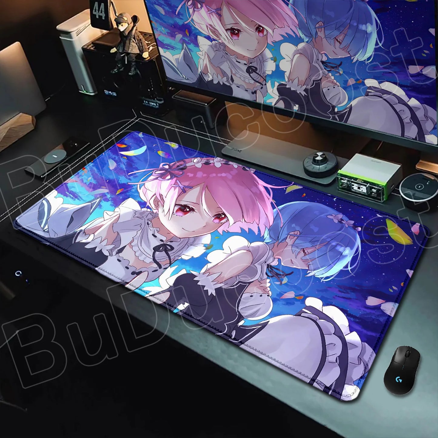 Rem & Ram Twin Aesthetic XL Gaming Desk Mat (40x90cm) – Re:Zero Anime Mousepad