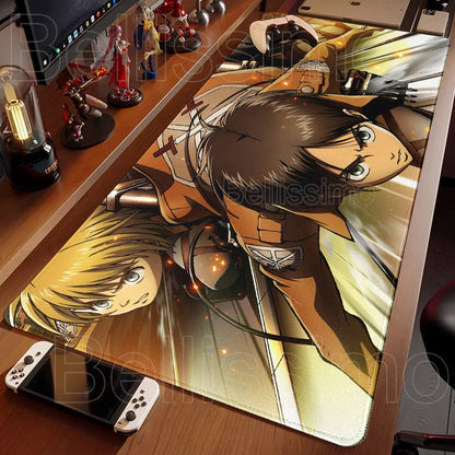 Attack on Titan XXL Gaming Mouse Pad – Anime Desk Mat (90×40cm) with Non-Slip Base & Stitched Edges