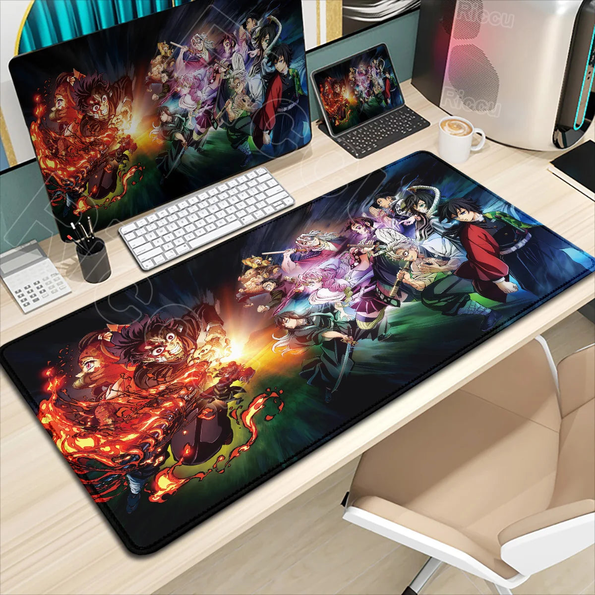 Demon Slayer Gaming Mouse Pad XL – HD Printed Extended Desk Mat for PC & Laptop Setup – Non-Slip Rubber Base, Stitched Locking Edges, Smooth Precision Surface for Gaming & Office Use