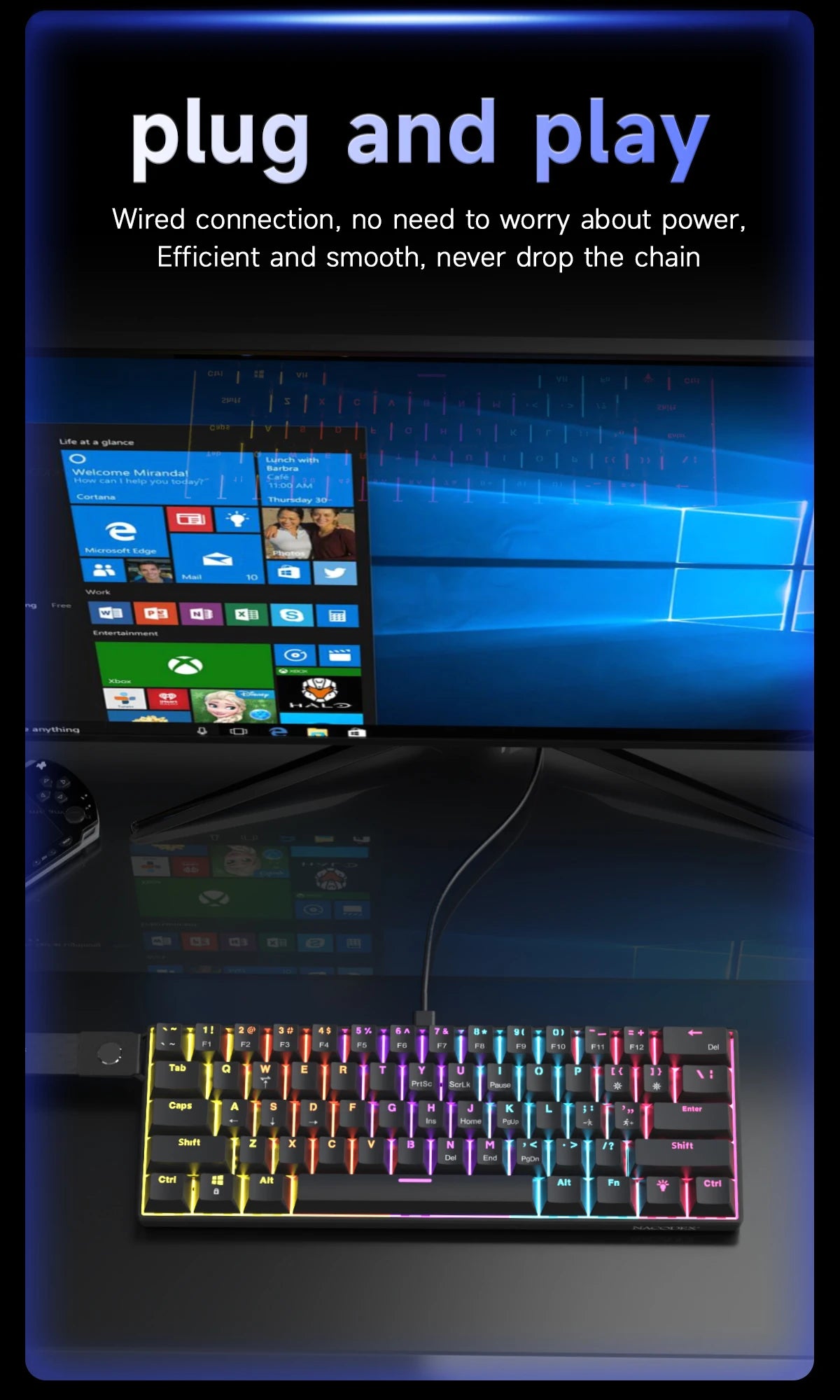 AJAZZ NK61 60% RGB Mechanical Gaming Keyboard – 61 Keys Hot-Swappable Red Switch Wired Mini Keyboard for Gaming & Desk Setup