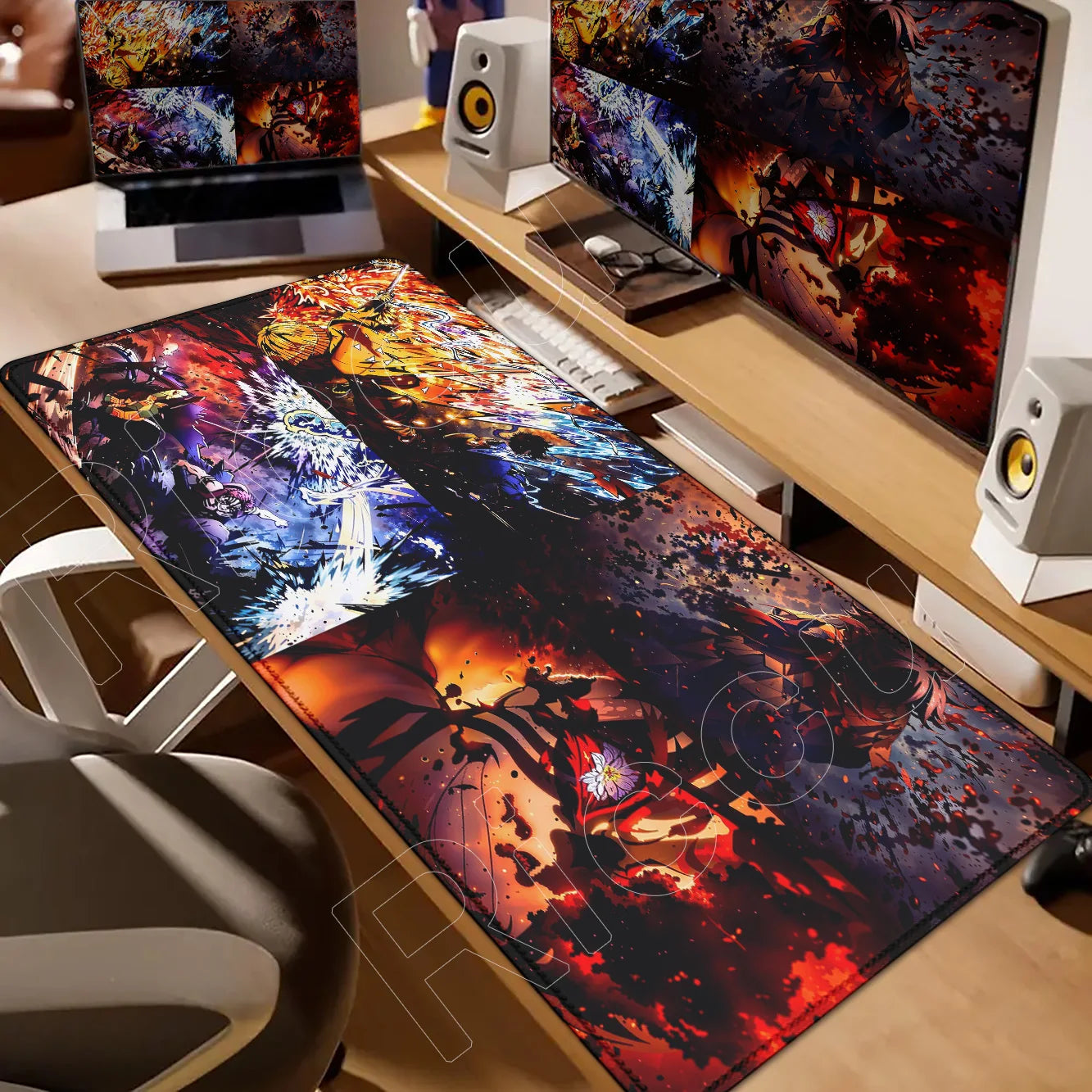 Demon Slayer Gaming Mouse Pad XL – HD Printed Extended Desk Mat for PC & Laptop Setup – Non-Slip Rubber Base, Stitched Locking Edges, Smooth Precision Surface for Gaming & Office Use