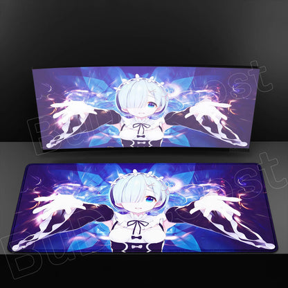 Rem & Ram Twin Aesthetic XL Gaming Desk Mat (40x90cm) – Re:Zero Anime Mousepad