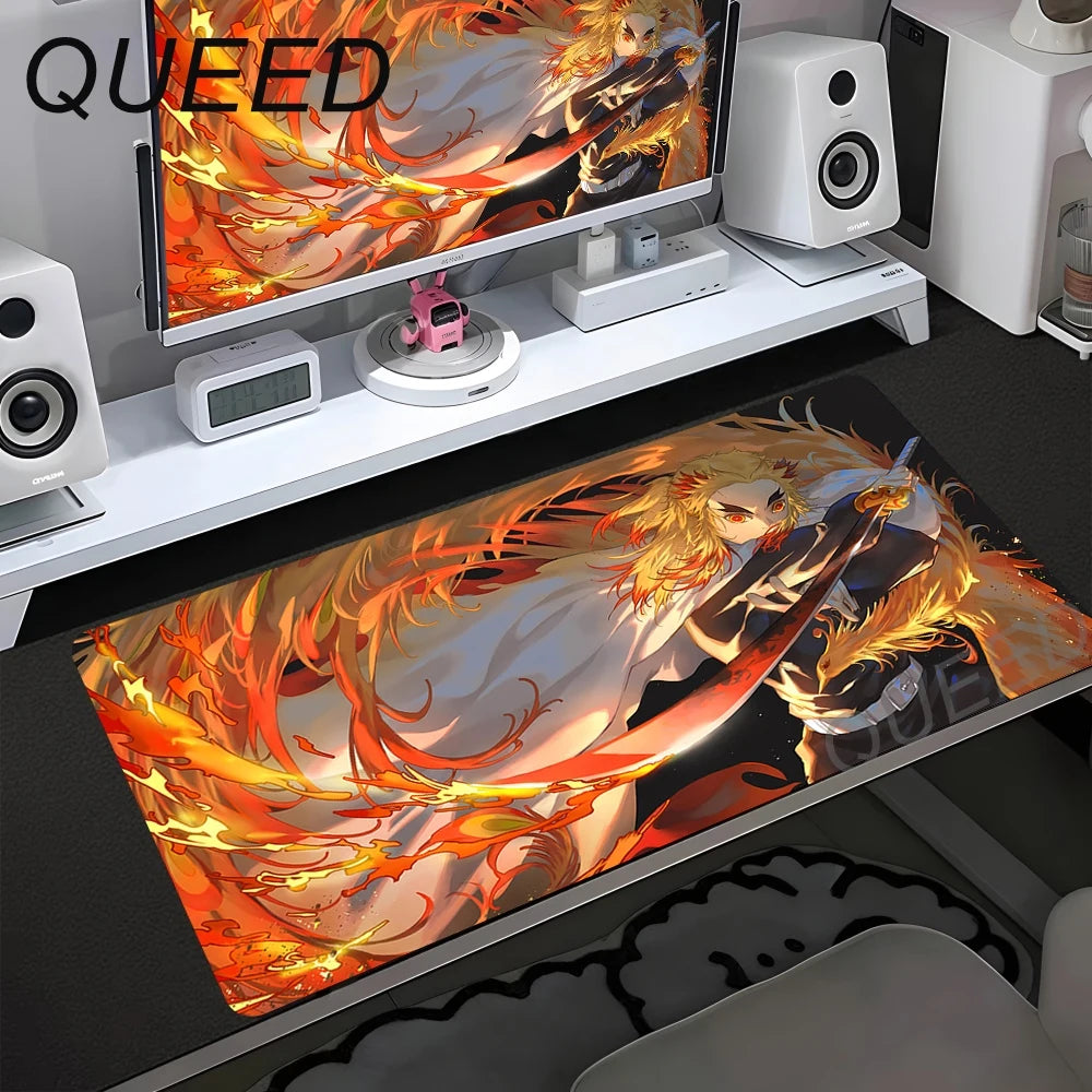 Demon Slayer XXL Gaming Mouse Pad – HD Anime Desk Mat with Non-Slip Base & Stitched Edges