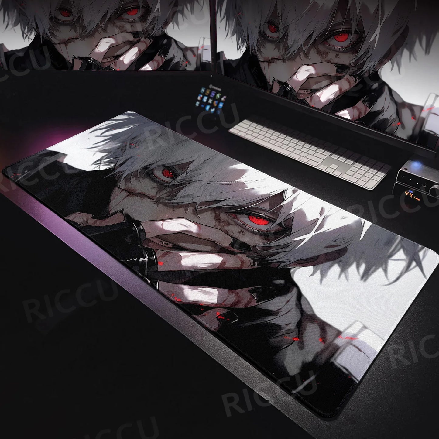 Tokyo Ghoul Anime XXL Desk Pad – Large Gaming Mouse Mat for Home Office & PC Setup, Black & White Comic Style Keyboard & Mouse Pad with Stitched Edge