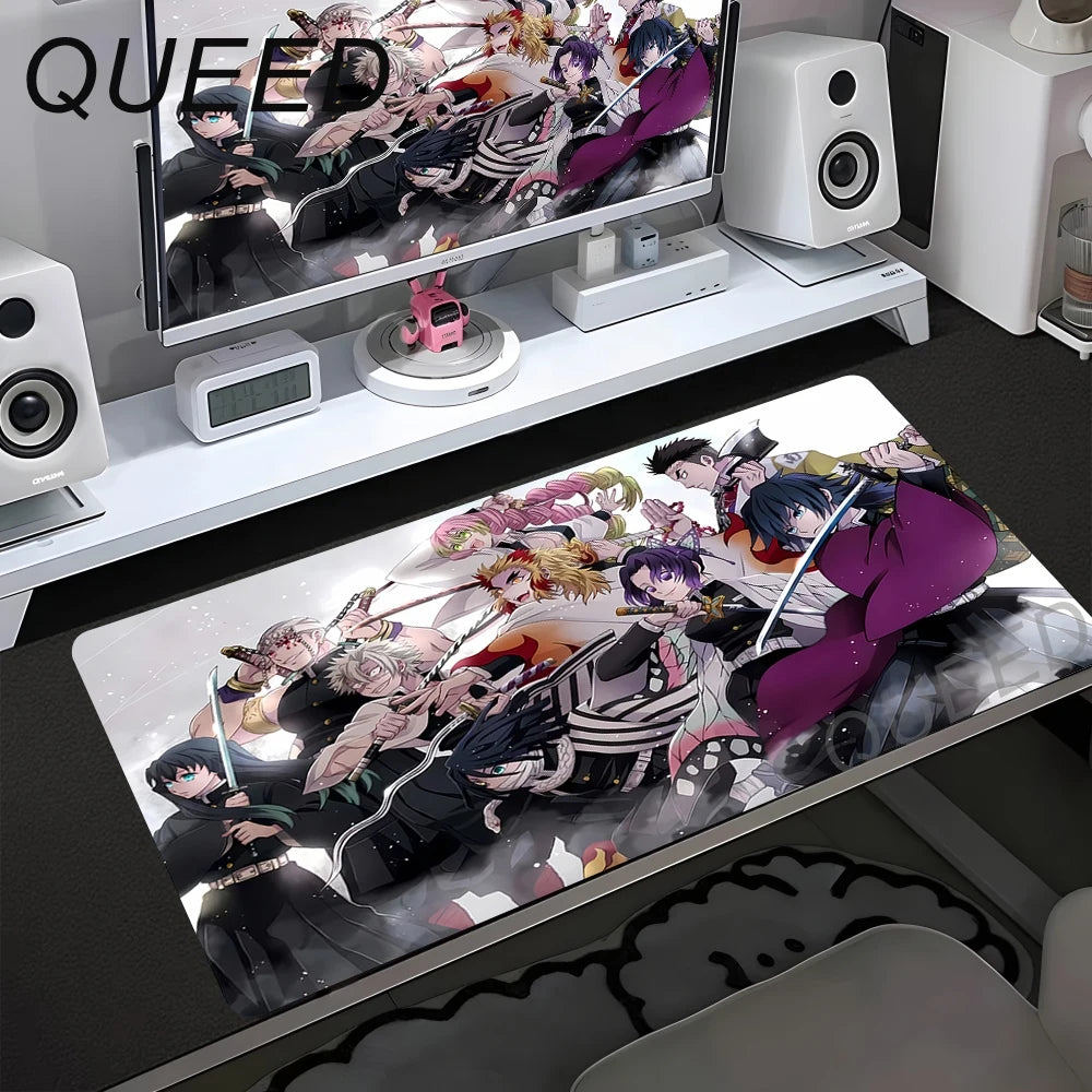 Demon Slayer XXL Gaming Mouse Pad – HD Anime Desk Mat with Non-Slip Base & Stitched Edges