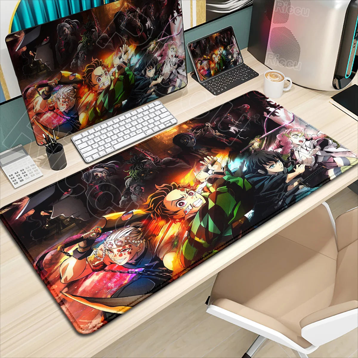 Demon Slayer Gaming Mouse Pad XL – HD Printed Extended Desk Mat for PC & Laptop Setup – Non-Slip Rubber Base, Stitched Locking Edges, Smooth Precision Surface for Gaming & Office Use