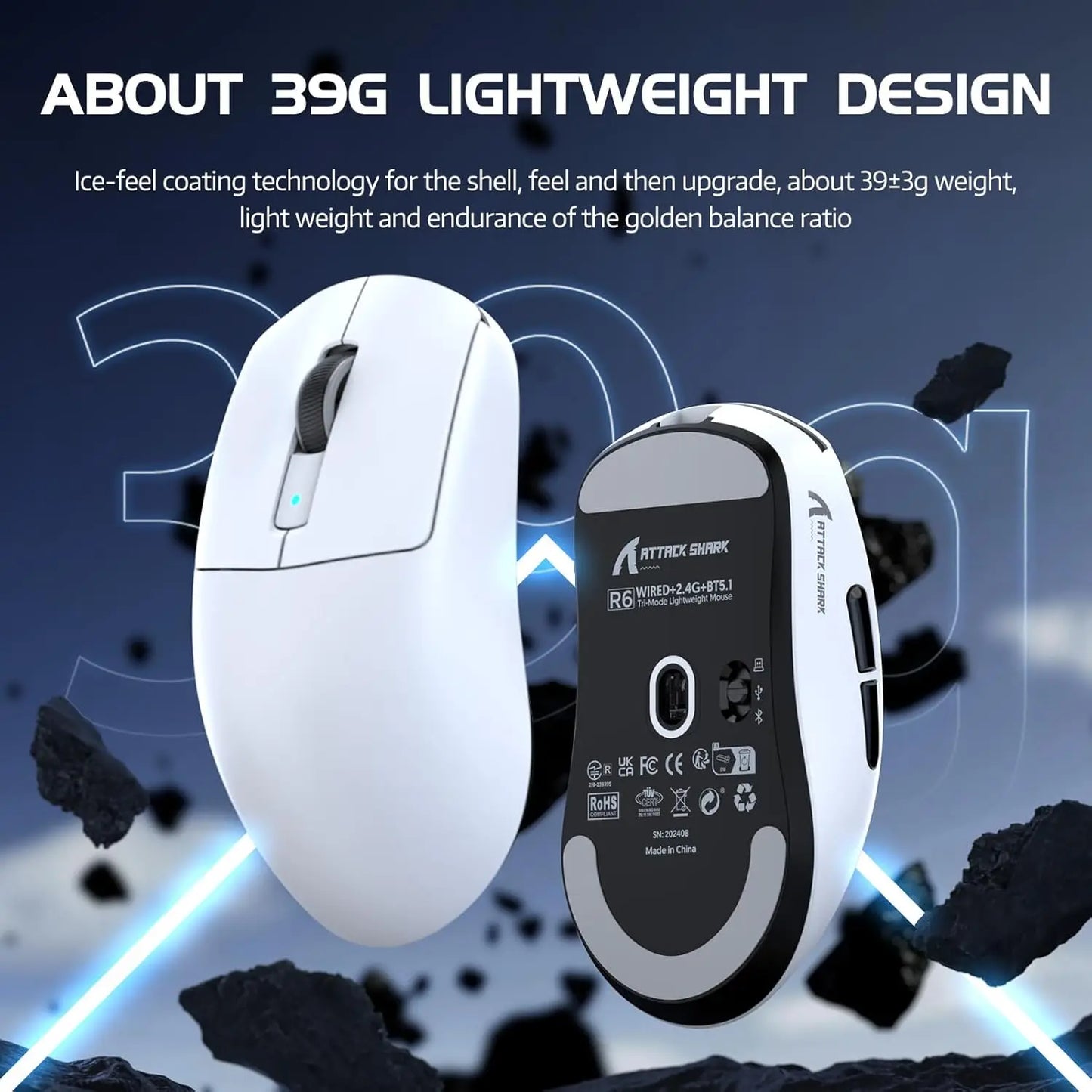 Attack Shark R6 Ultra-Light Wireless Gaming Mouse