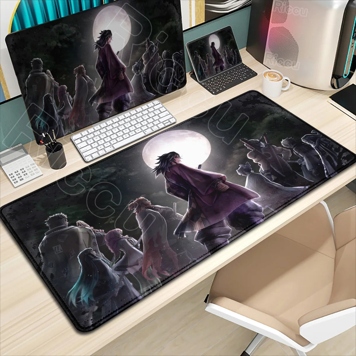Demon Slayer Gaming Mouse Pad XL – HD Printed Extended Desk Mat for PC & Laptop Setup – Non-Slip Rubber Base, Stitched Locking Edges, Smooth Precision Surface for Gaming & Office Use