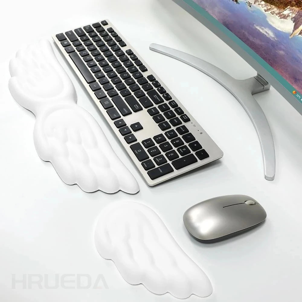 Angel Wing Memory Foam Wrist Rest Set | Keyboard & Mouse | Ergonomic Non-Slip