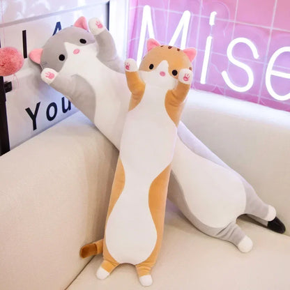 50cm Cute Cat Plush Pillow – Long Sleeping Cat Body Cushion (Pink, Brown, Grey) Soft Squishy Comfort Plush Toy for Kids & Gift