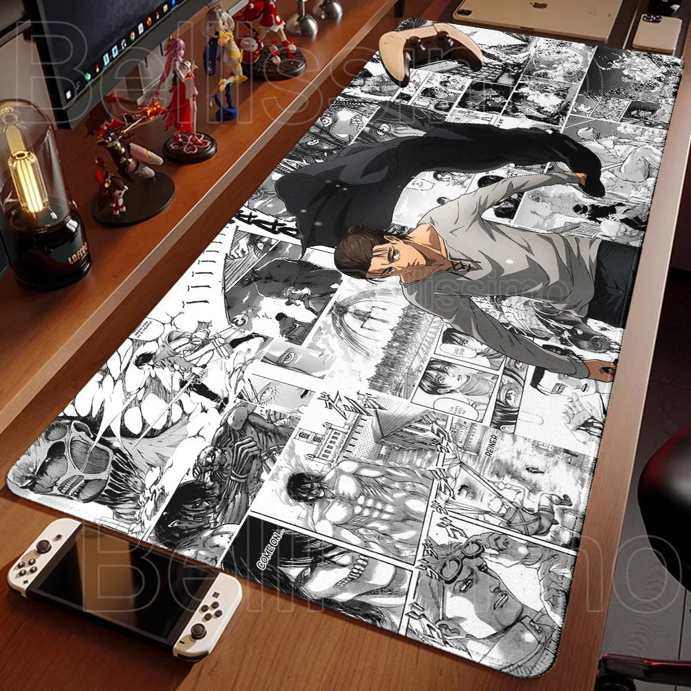Attack on Titan XXL Gaming Mouse Pad – Anime Desk Mat (90×40cm) with Non-Slip Base & Stitched Edges