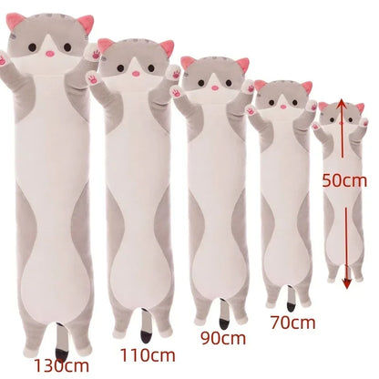 50cm Cute Cat Plush Pillow – Long Sleeping Cat Body Cushion (Pink, Brown, Grey) Soft Squishy Comfort Plush Toy for Kids & Gift