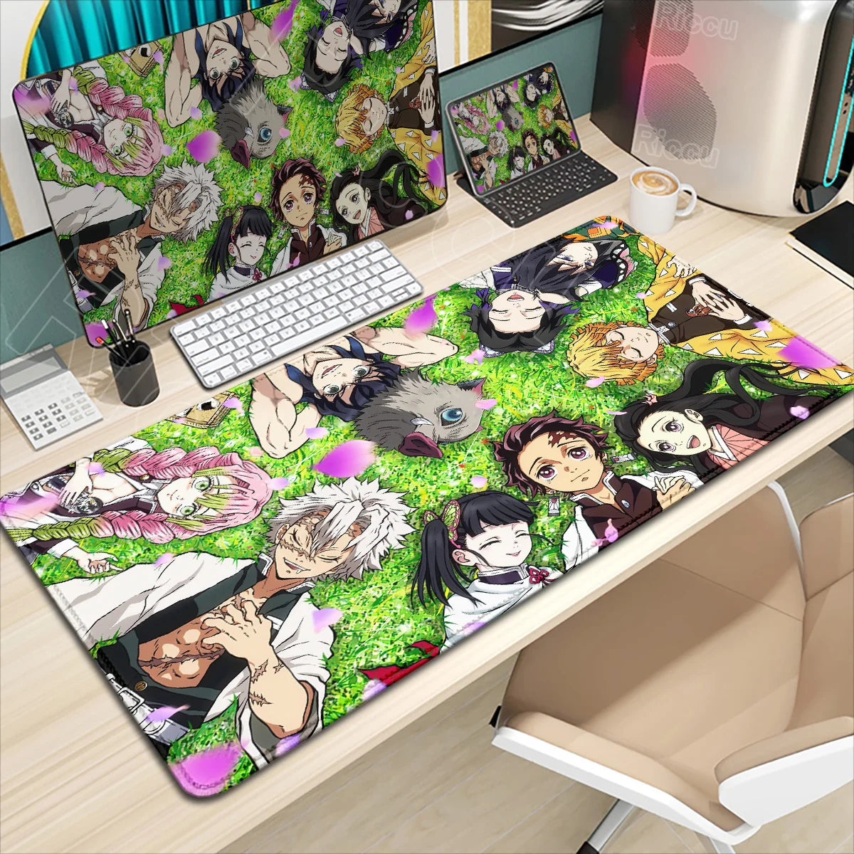 Demon Slayer Gaming Mouse Pad XL – HD Printed Extended Desk Mat for PC & Laptop Setup – Non-Slip Rubber Base, Stitched Locking Edges, Smooth Precision Surface for Gaming & Office Use