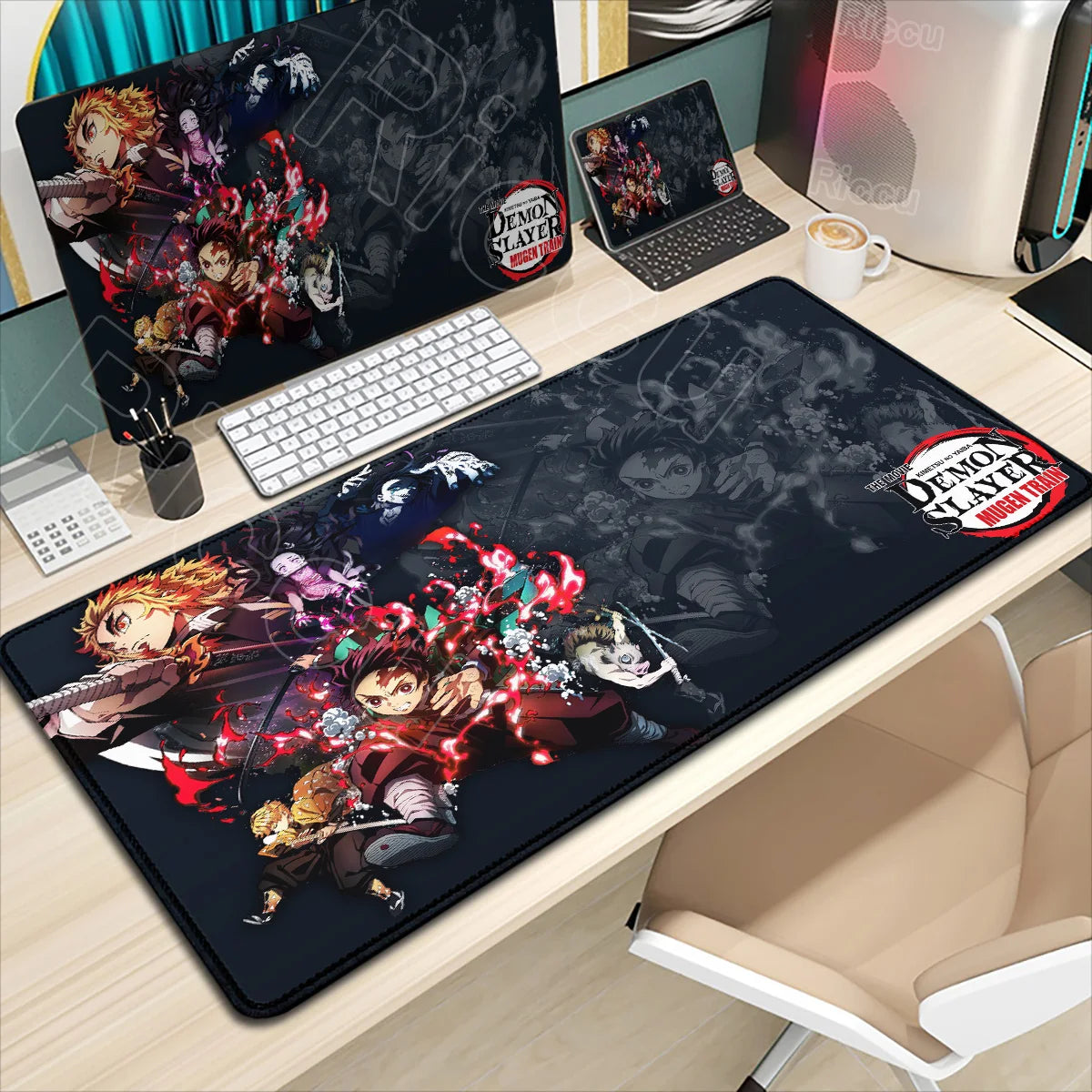 Demon Slayer Gaming Mouse Pad XL – HD Printed Extended Desk Mat for PC & Laptop Setup – Non-Slip Rubber Base, Stitched Locking Edges, Smooth Precision Surface for Gaming & Office Use