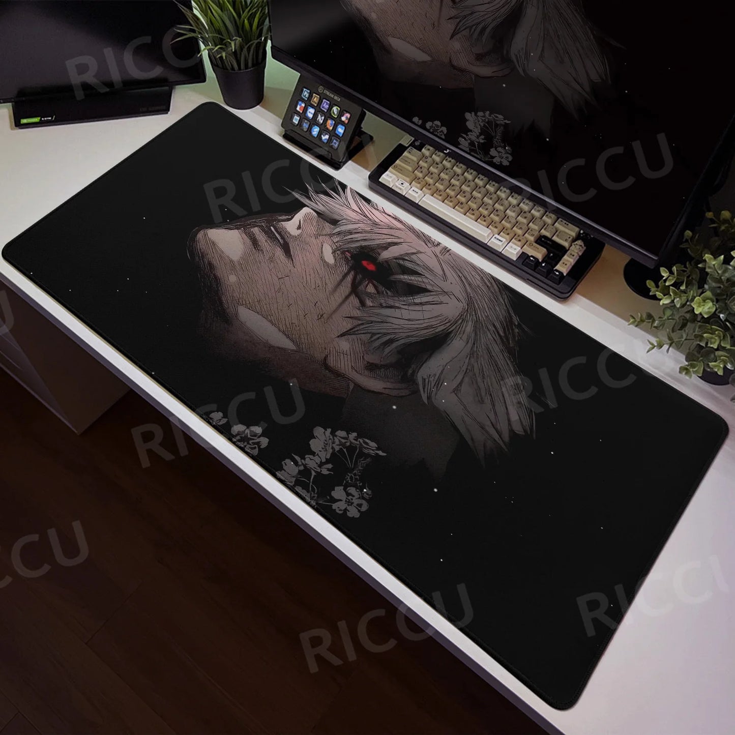 Tokyo Ghoul Anime XXL Desk Pad – Large Gaming Mouse Mat for Home Office & PC Setup, Black & White Comic Style Keyboard & Mouse Pad with Stitched Edge