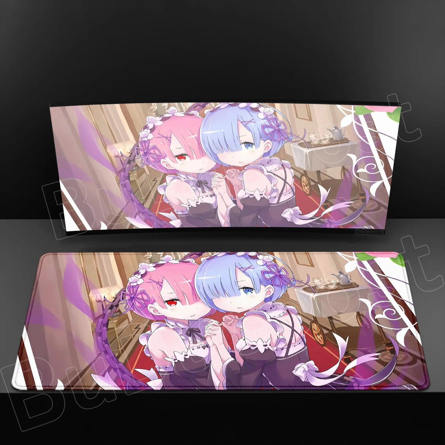 Rem & Ram Twin Aesthetic XL Gaming Desk Mat (40x90cm) – Re:Zero Anime Mousepad