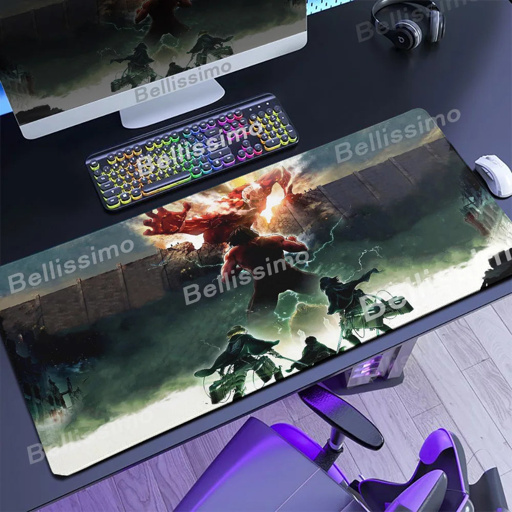 Attack on Titan XXL Gaming Mouse Pad – Anime Desk Mat (90×40cm) with Non-Slip Base & Stitched Edges