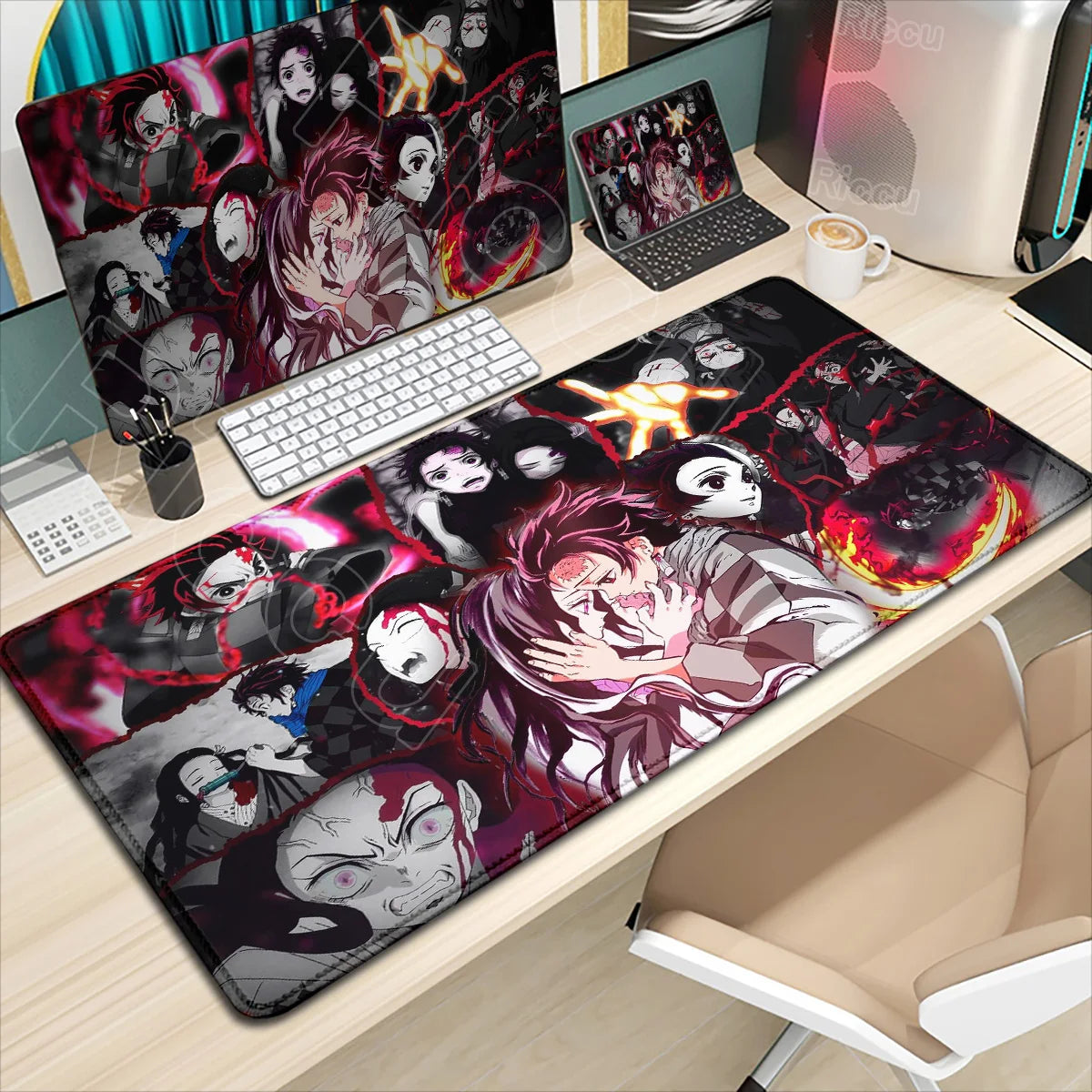 Demon Slayer Gaming Mouse Pad XL – HD Printed Extended Desk Mat for PC & Laptop Setup – Non-Slip Rubber Base, Stitched Locking Edges, Smooth Precision Surface for Gaming & Office Use
