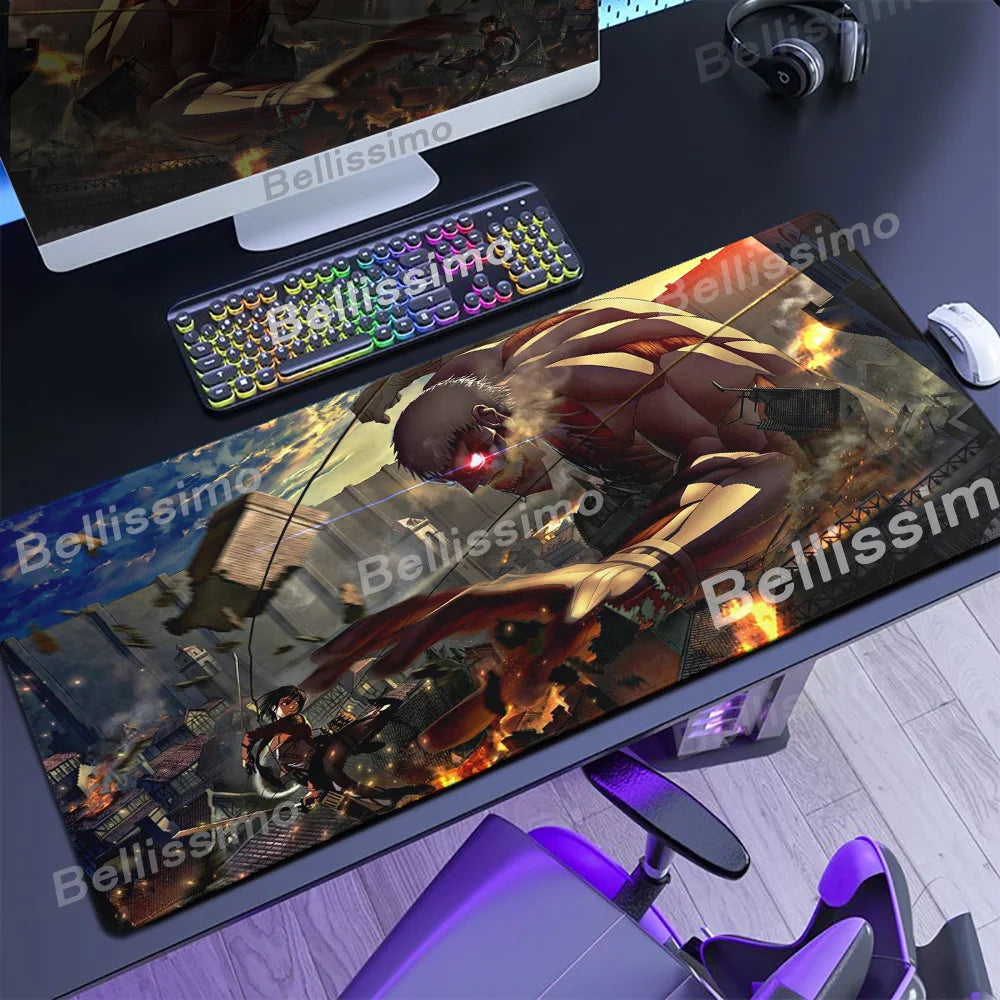 Attack on Titan XXL Gaming Mouse Pad – Anime Desk Mat (90×40cm) with Non-Slip Base & Stitched Edges