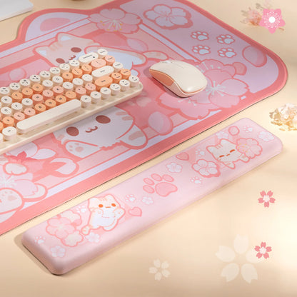 Sakura Cat Keyboard Wrist Rest & Mouse Pad Set – Ergonomic Gaming Desk Mat with Wrist Support for PC, Office & Cute Desk Setups