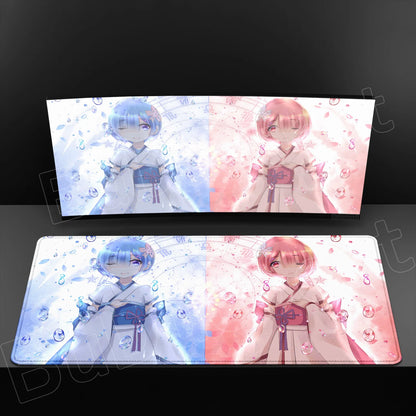 Rem & Ram Twin Aesthetic XL Gaming Desk Mat (40x90cm) – Re:Zero Anime Mousepad