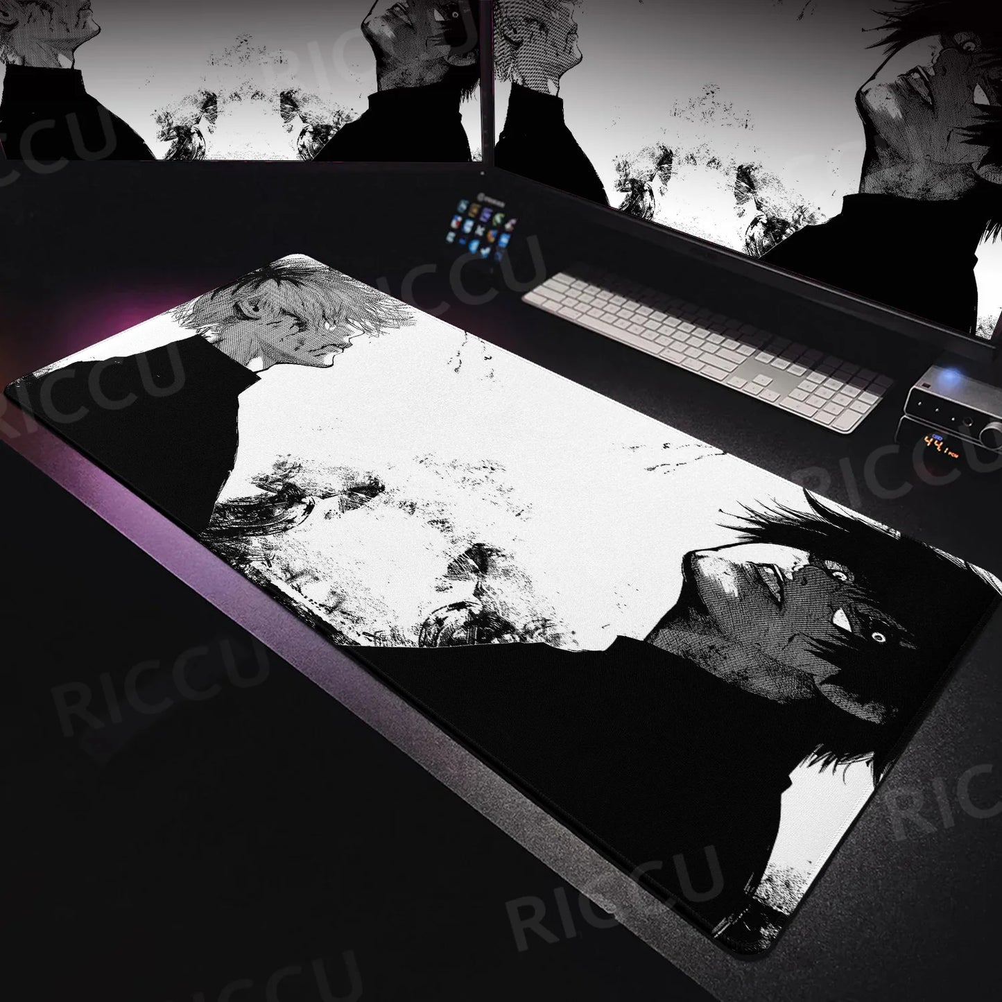 Tokyo Ghoul Anime XXL Desk Pad – Large Gaming Mouse Mat for Home Office & PC Setup, Black & White Comic Style Keyboard & Mouse Pad with Stitched Edge