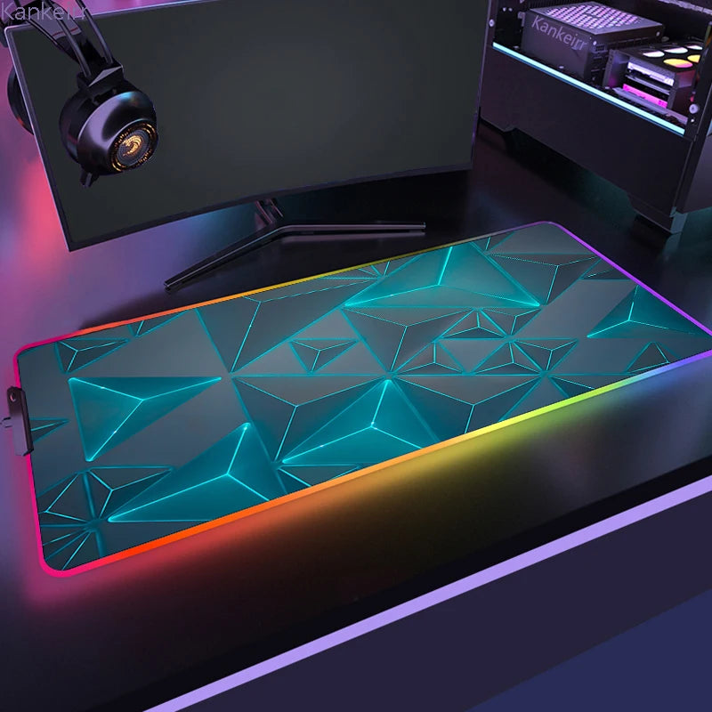 Geometric RGB XXL Gaming Mouse Pad – LED Mouse Mat 90×40cm | Large Non-Slip Desk Mat for PC, Keyboard & Gaming Setup