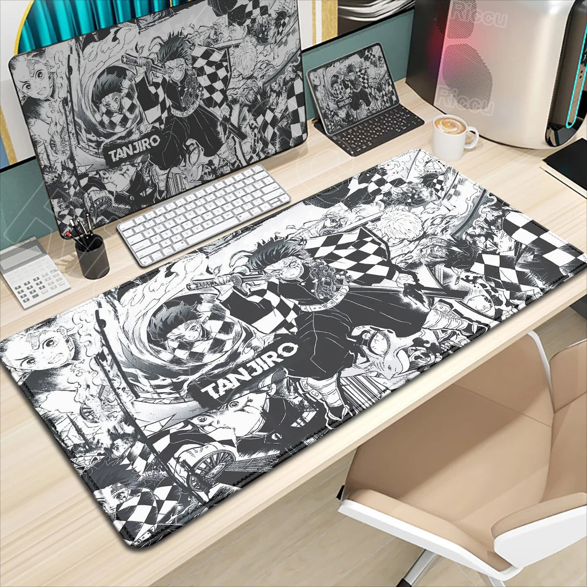 Demon Slayer Gaming Mouse Pad XL – HD Printed Extended Desk Mat for PC & Laptop Setup – Non-Slip Rubber Base, Stitched Locking Edges, Smooth Precision Surface for Gaming & Office Use