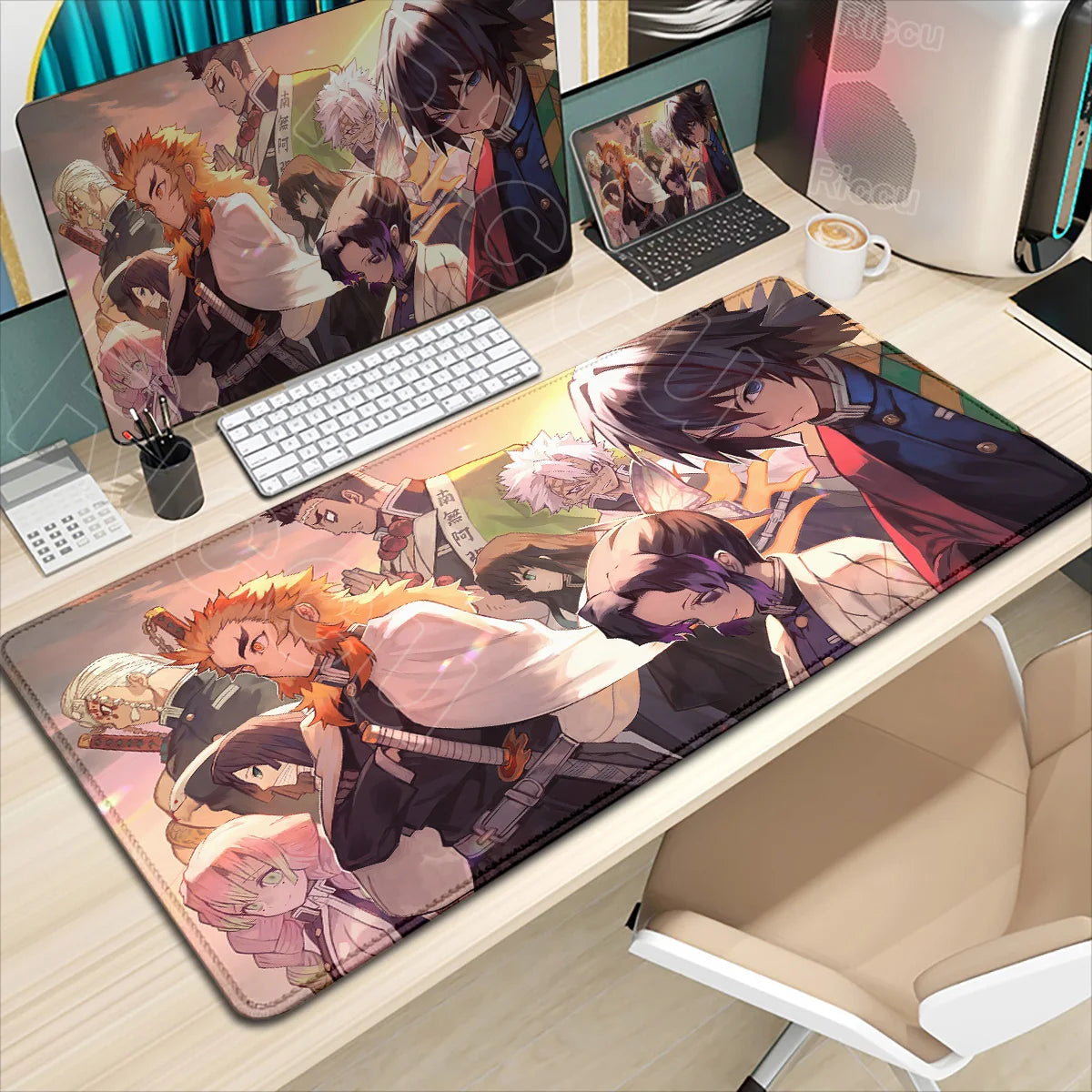 Demon Slayer Gaming Mouse Pad XL – HD Printed Extended Desk Mat for PC & Laptop Setup – Non-Slip Rubber Base, Stitched Locking Edges, Smooth Precision Surface for Gaming & Office Use