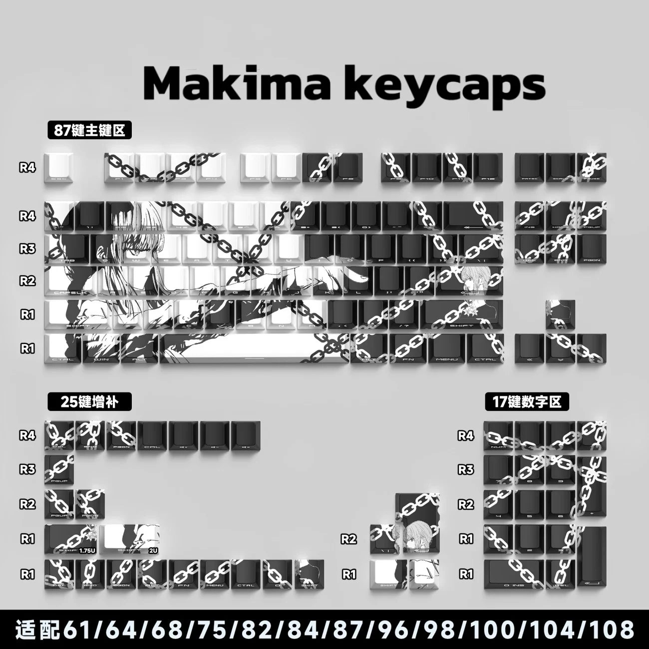 MAKIMA NOIR Keycap Set – 129-Key Anime PBT Japan Edition