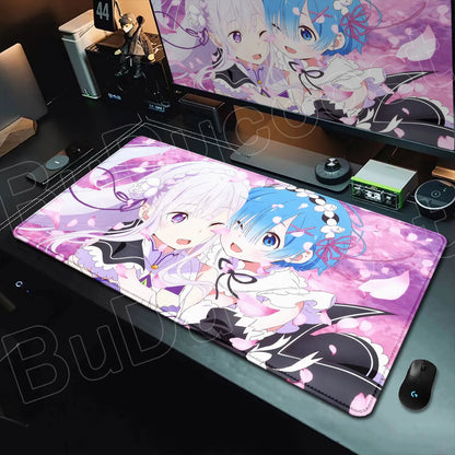 Rem & Ram Twin Aesthetic XL Gaming Desk Mat (40x90cm) – Re:Zero Anime Mousepad