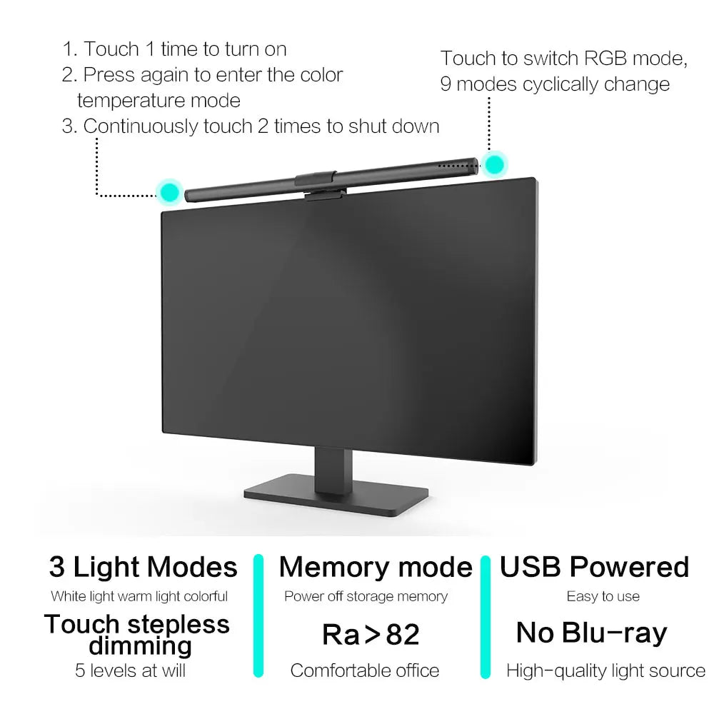 LED Monitor Light Bar – Eye-Care Screen Light with Stepless Dimming for Computer Monitors, Work & Gaming