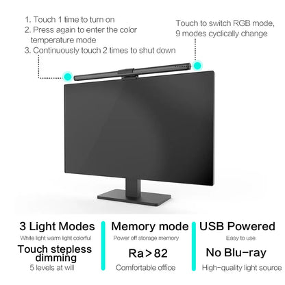 LED Monitor Light Bar – Eye-Care Screen Light with Stepless Dimming for Computer Monitors, Work & Gaming