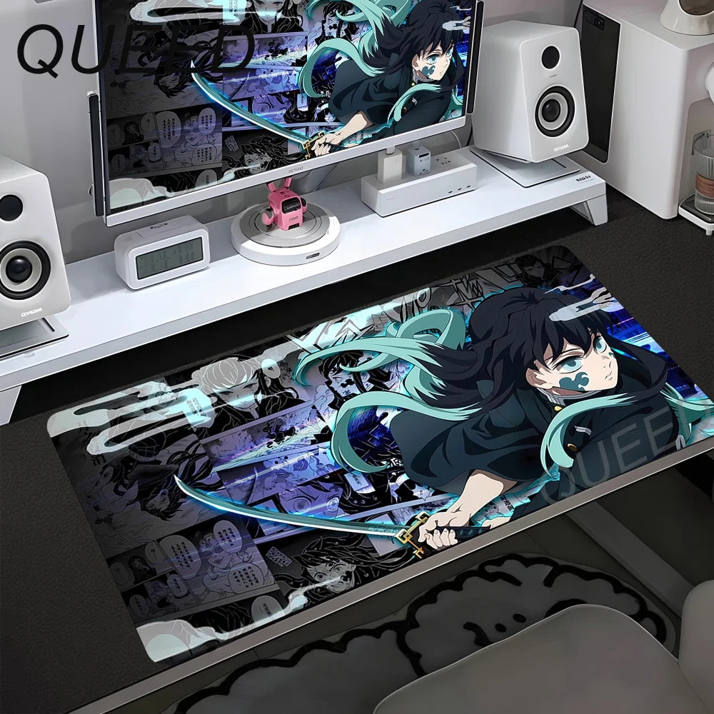 Demon Slayer XXL Gaming Mouse Pad – HD Anime Desk Mat with Non-Slip Base & Stitched Edges